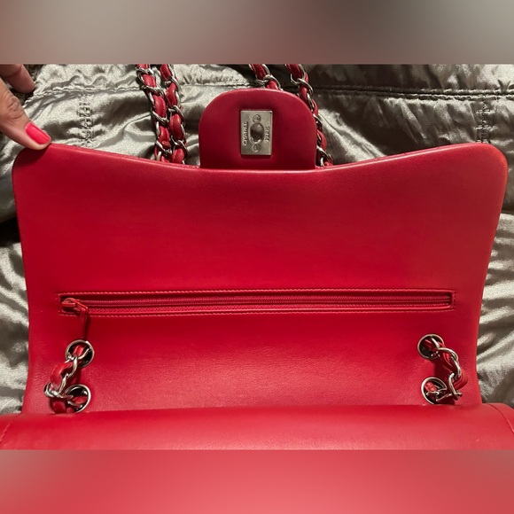Authentic CHANEL Red Leather Jumbo Double Flap Bag Purse Silver Hardware RARE! - Picture 16 of 16